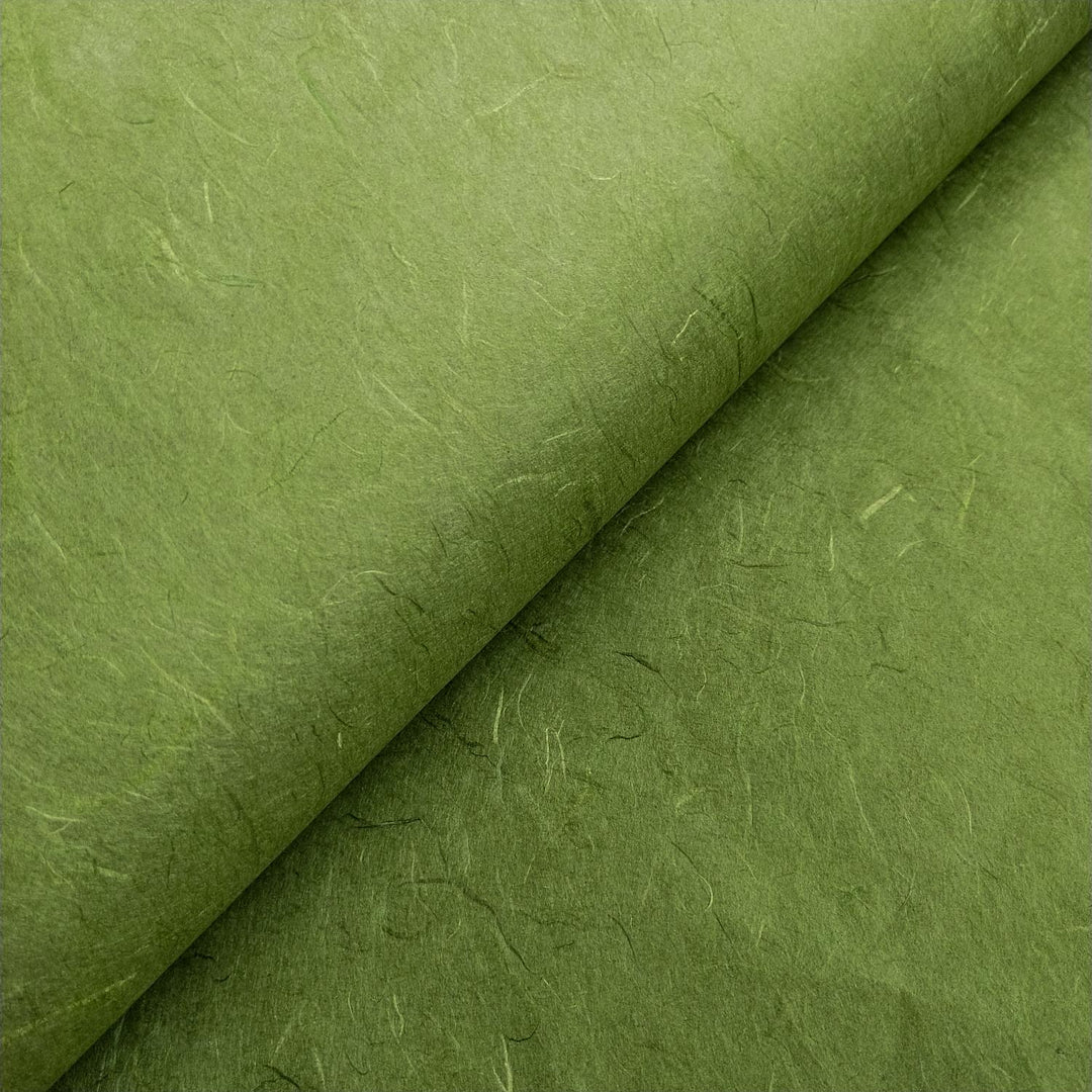 Authentic Unryu mulberry paper by Kozo Studio, featuring natural fiber patterns and a handcrafted green finish.