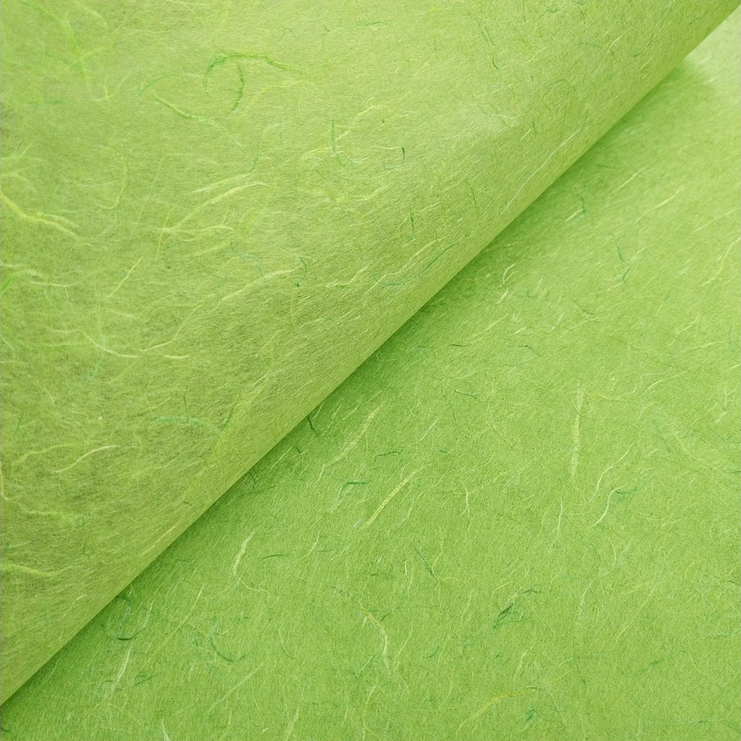 Kozo Studio Unryu paper in lime green with handmade paper feel and unique mulberry fiber patterns.