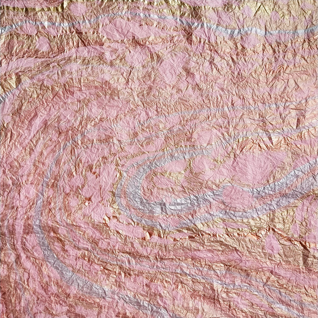 Hand-marbled Milano Kozo handmade paper in pink by Kozo Studio, using mulberry paper with a textured, soft surface ideal for artistic and craft applications.