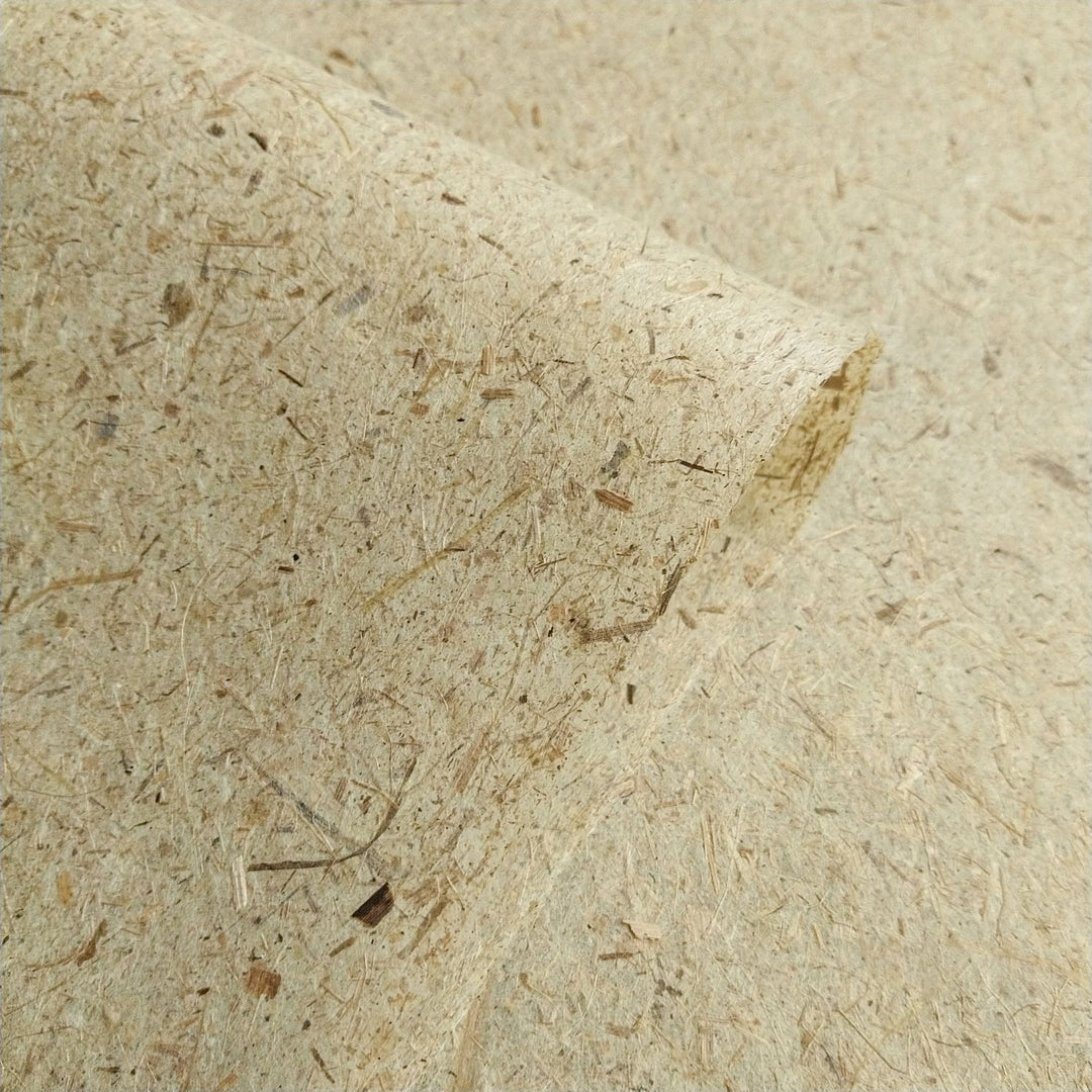 Fibrous surface of handmade banana paper created at Kozo Studio, blending kozo and natural plant fibers for a unique mulberry paper look.