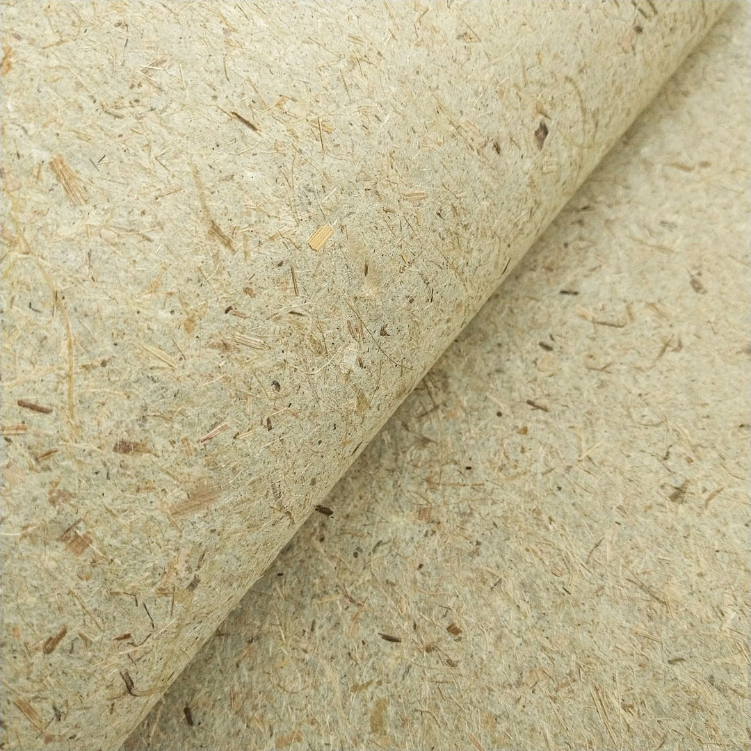 Textured view of Kozo Studio banana paper, a handmade paper blend using kozo and banana fiber with an earthy, sustainable appearance.