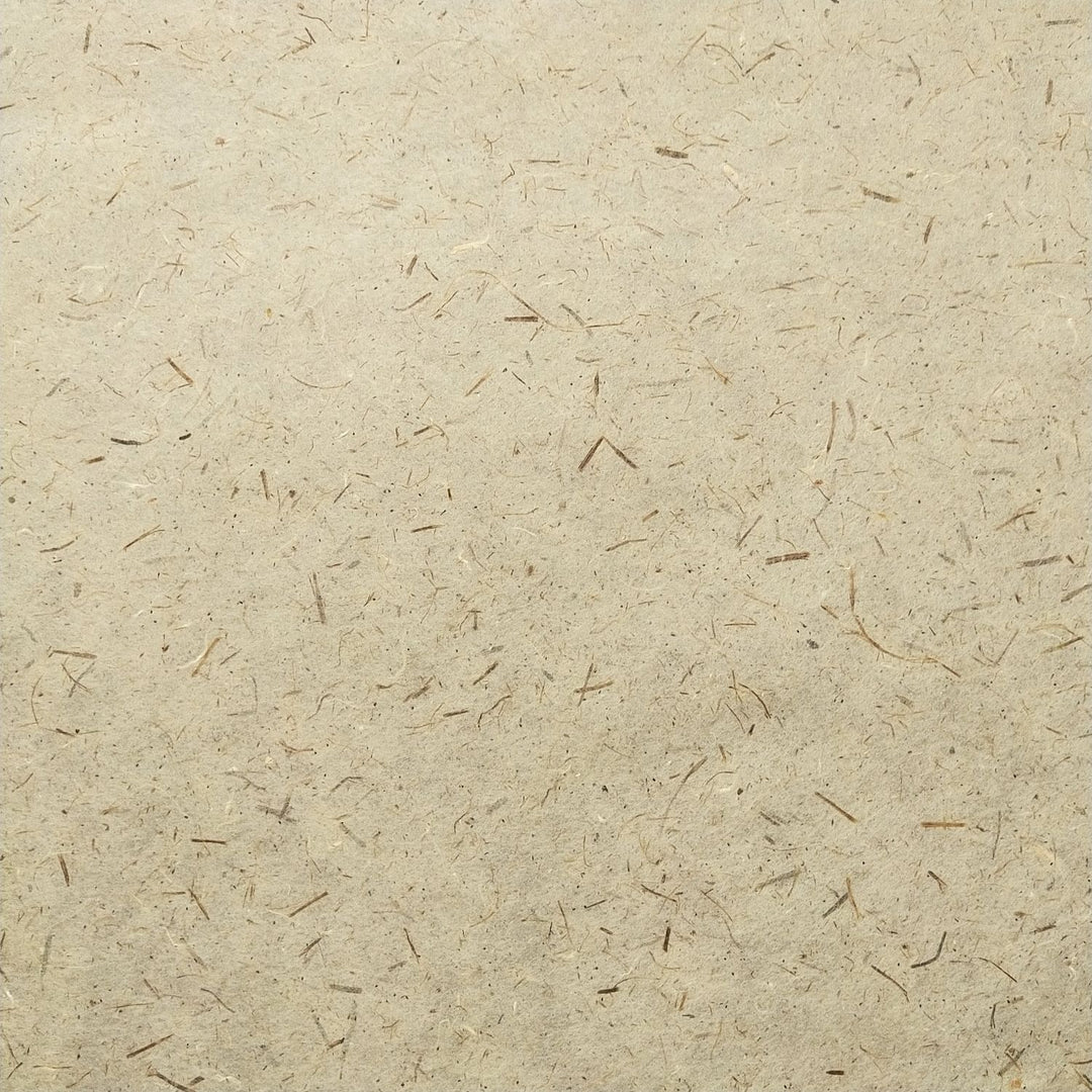 Eco-friendly handmade paper from Kozo Studio with pine leaf details and a natural, slightly rough mulberry paper texture in a soft beige tone.