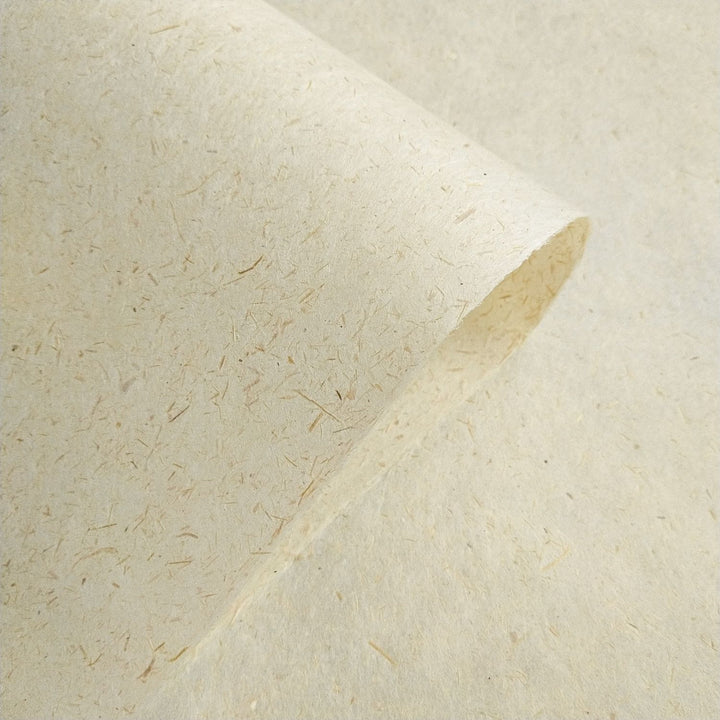 Kozo Studio sugarcane paper crafted with kozo pulp and bagasse, photographed in detail to show its natural texture and flexible handmade quality.