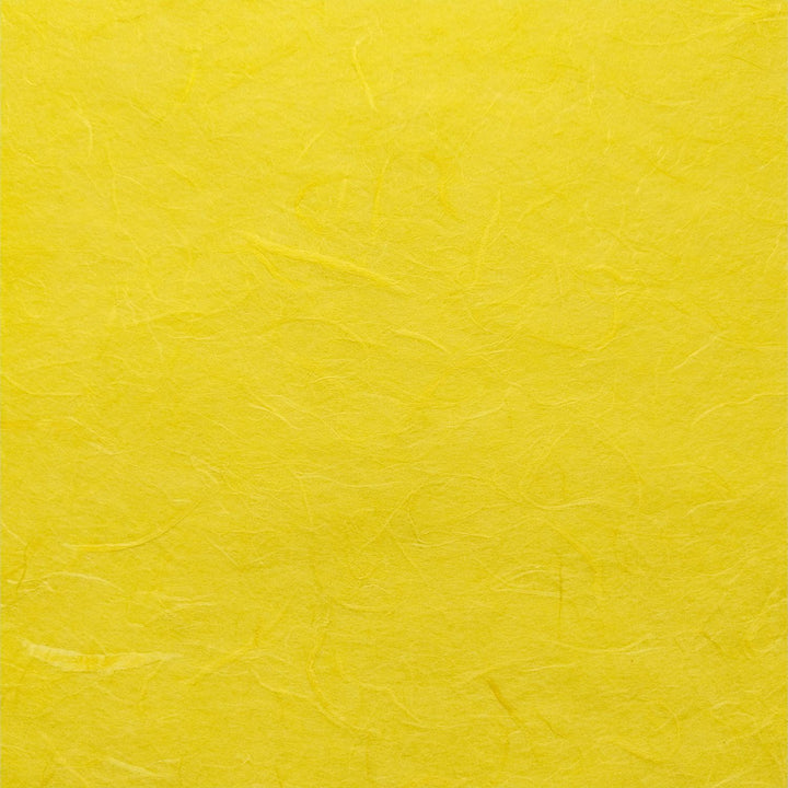 Detailed view of Kozo Studio handmade paper in canary yellow with fibrous mulberry texture and elegant shadows.
