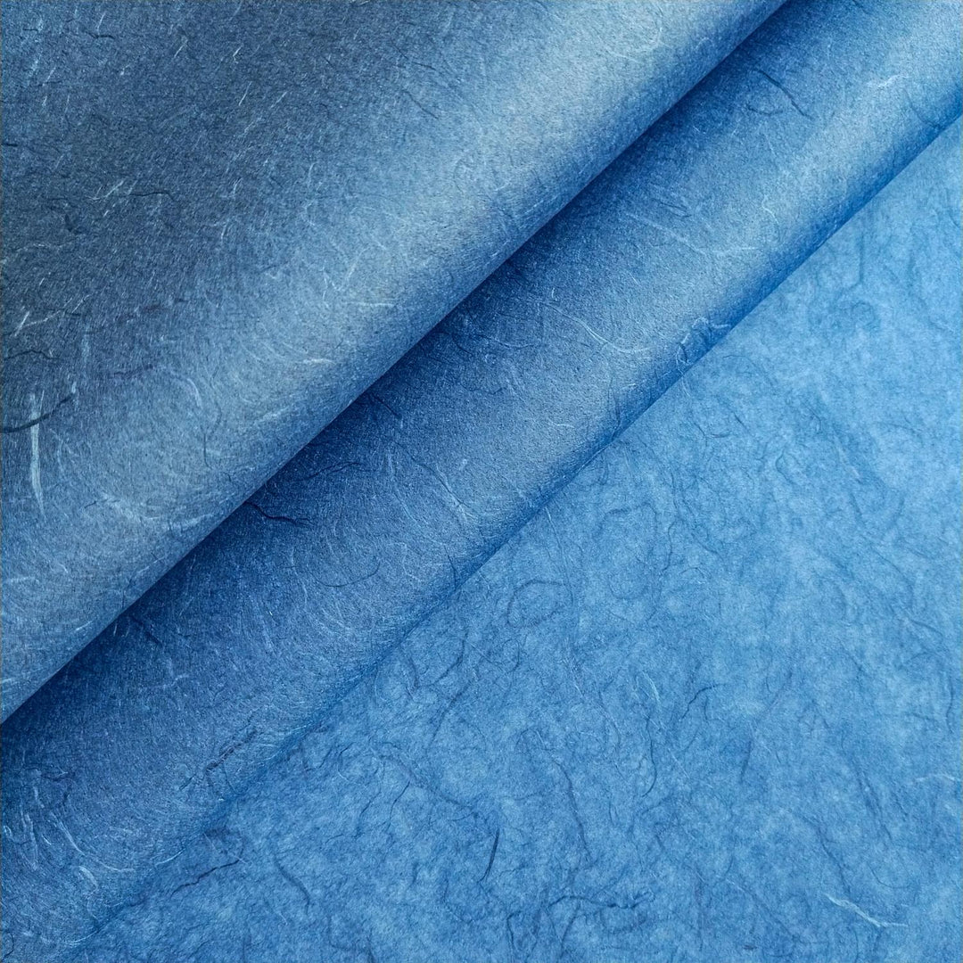 Cobalt blue Unryu mulberry paper by Kozo Studio with visible fibrous handmade texture