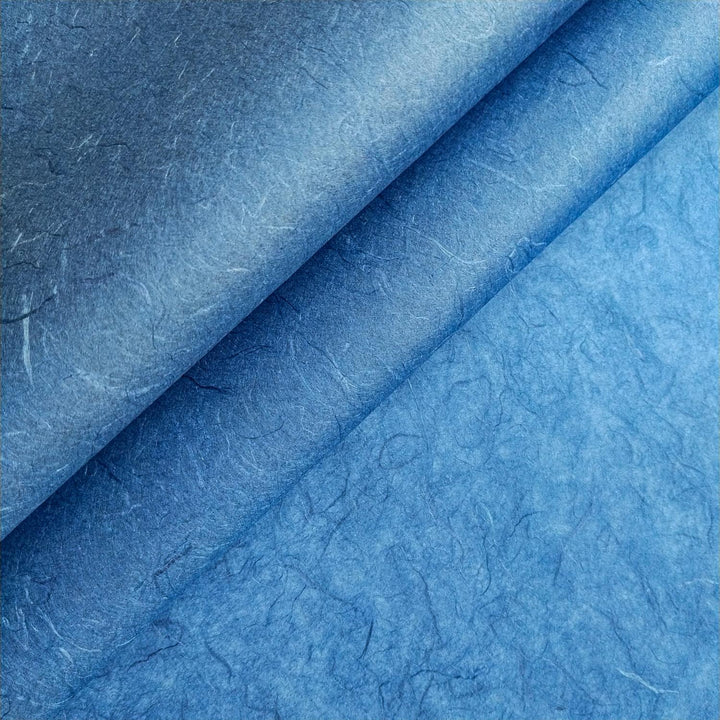 Cobalt blue Unryu mulberry paper by Kozo Studio with visible fibrous handmade texture