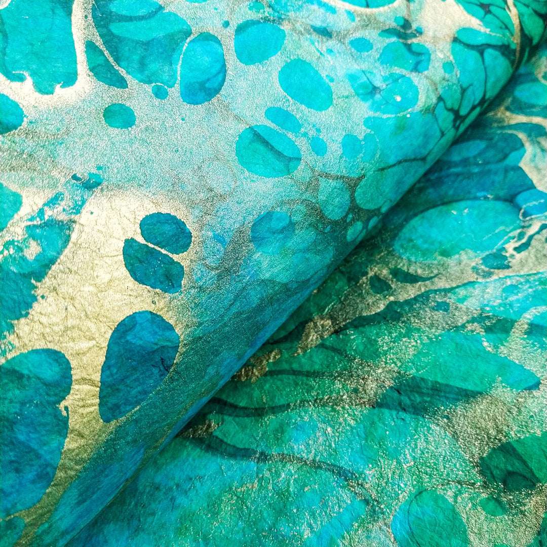 Detailed view of Kozo Studio mulberry paper in Design 8, highlighting the handcrafted marbling and unique texture of each sheet.