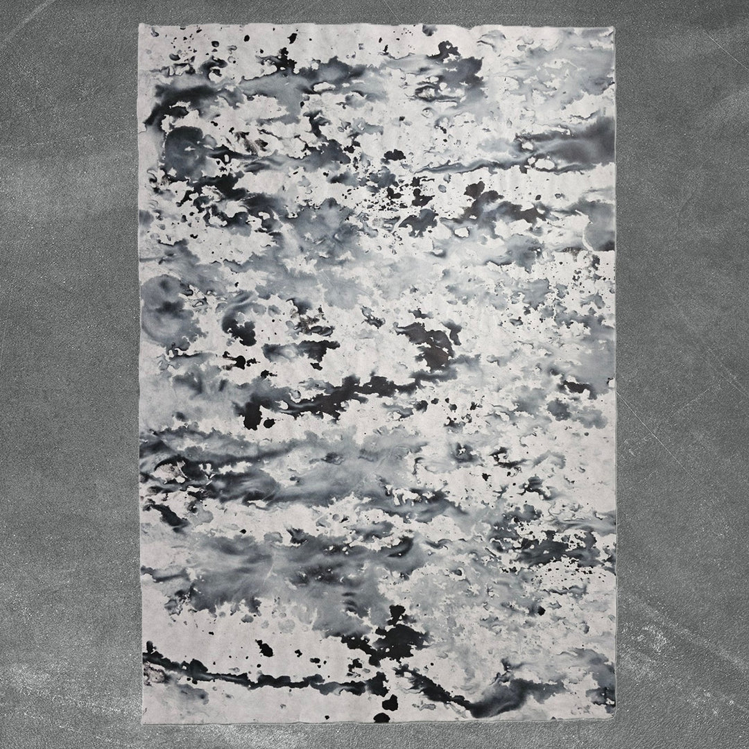 The Ombre Kozo Paper (#5 Inked Canopy) by Kozo Studio showcases an abstract black and white splatter design on mulberry paper.