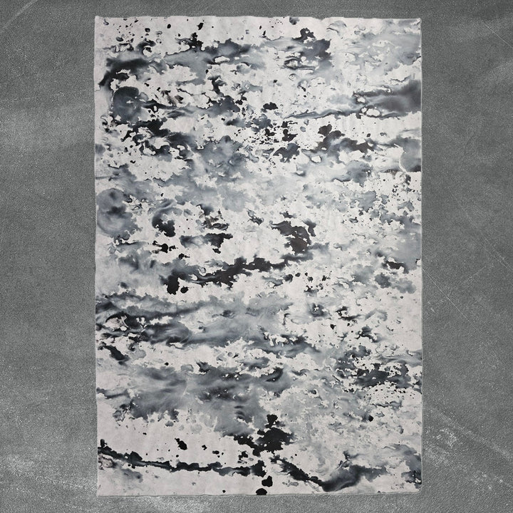 The Ombre Kozo Paper (#5 Inked Canopy) by Kozo Studio showcases an abstract black and white splatter design on mulberry paper.