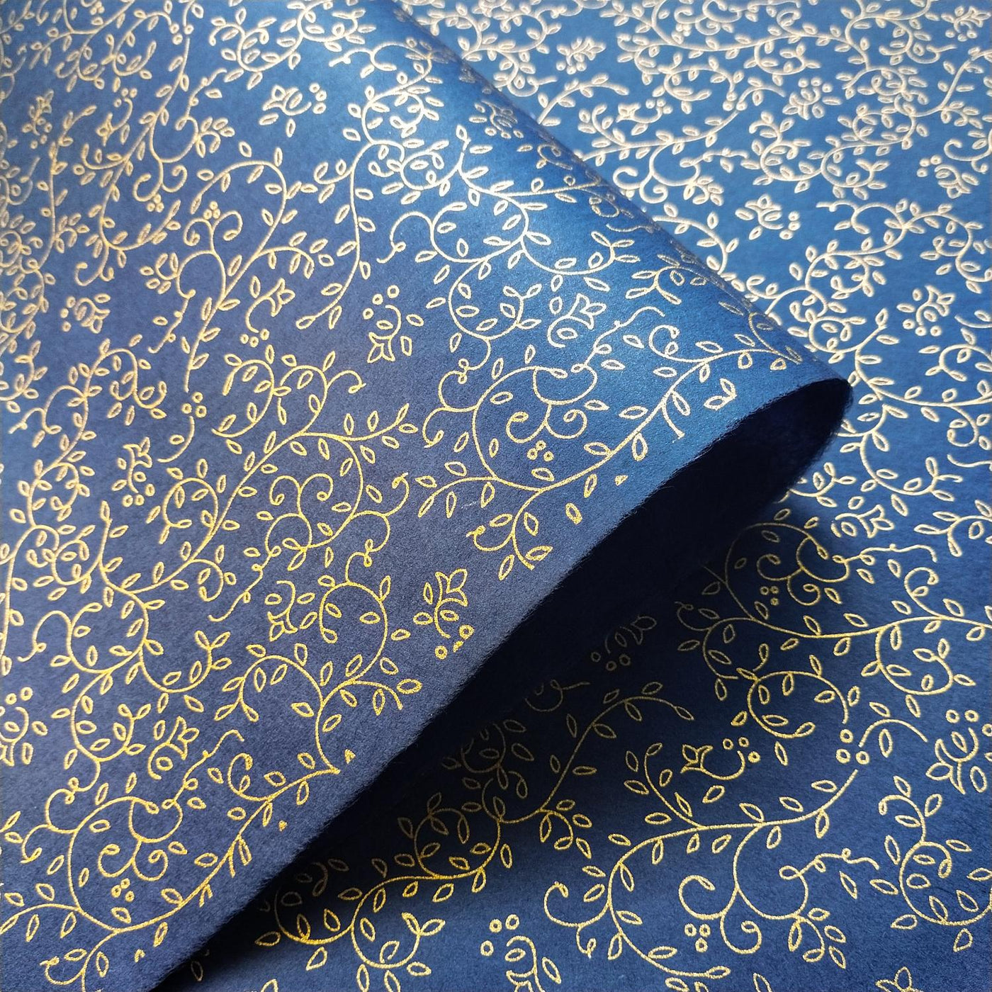 Grapevine Screen-printed Kozo Mulberry Paper Blue