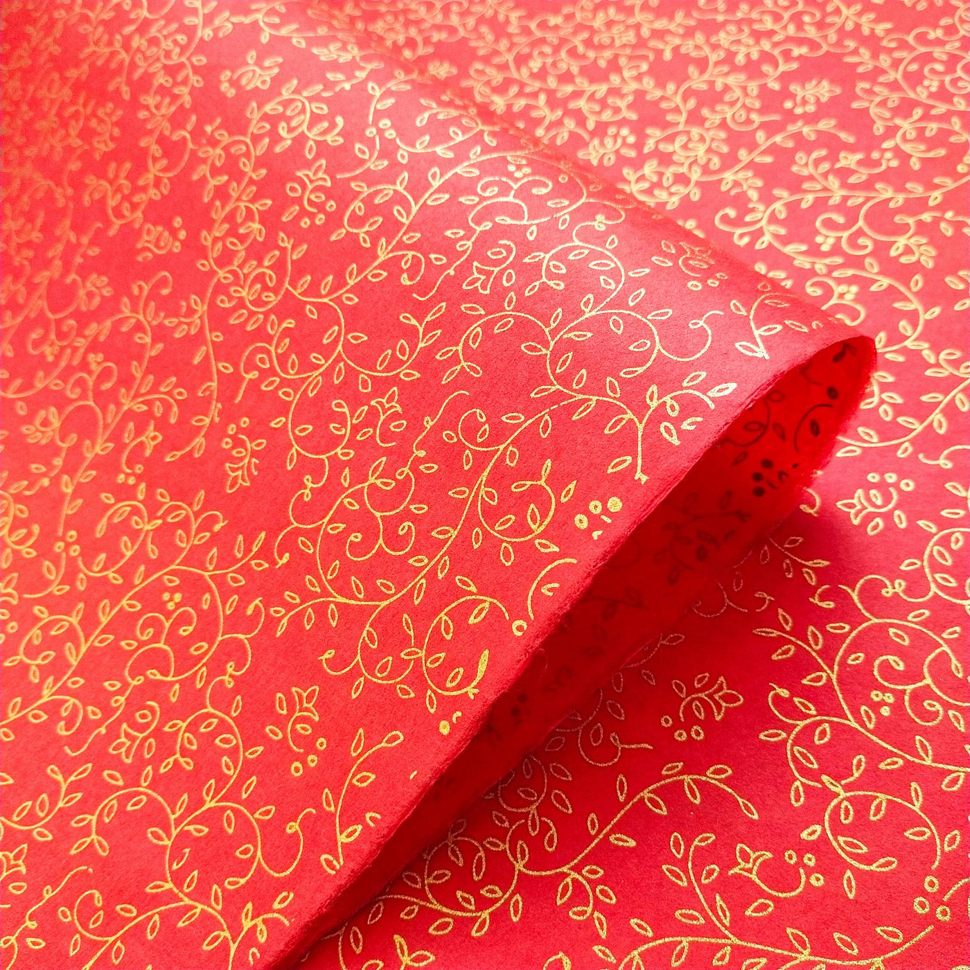 Grapevine Screen-printed Kozo Mulberry Paper Red