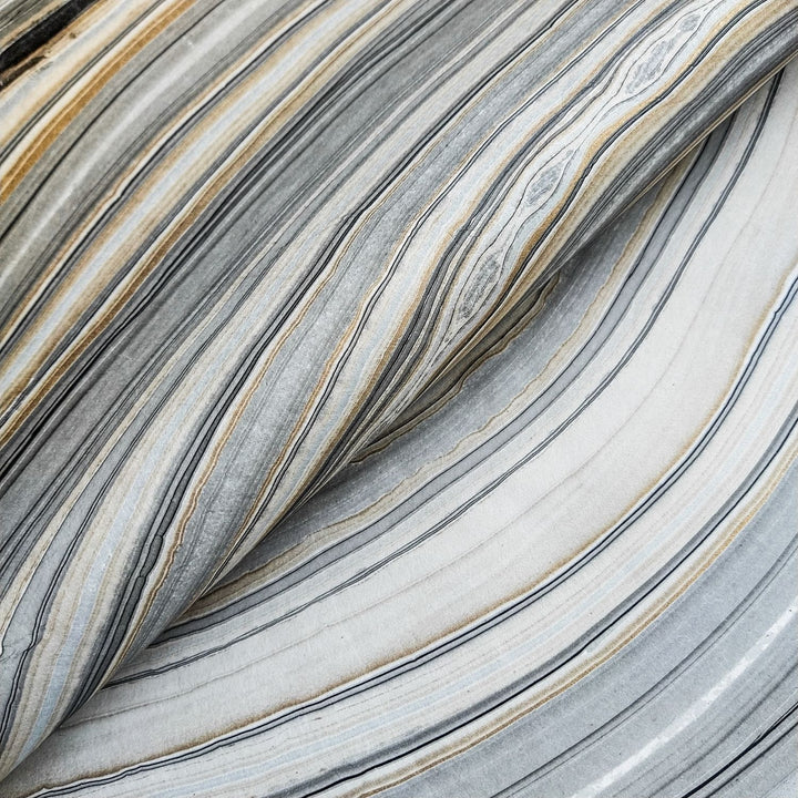 Kozo Studio striped handmade paper with a stone-inspired design in gray, white, and brown, made from premium mulberry fibers and perfect for creative applications.
