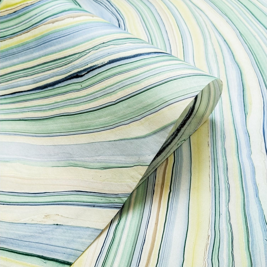 Detailed image of Kozo Studio's handmade paper, Marble Design 3, made from premium mulberry paper. The marbled oil patterns swirl with color and texture, perfect for creative projects.