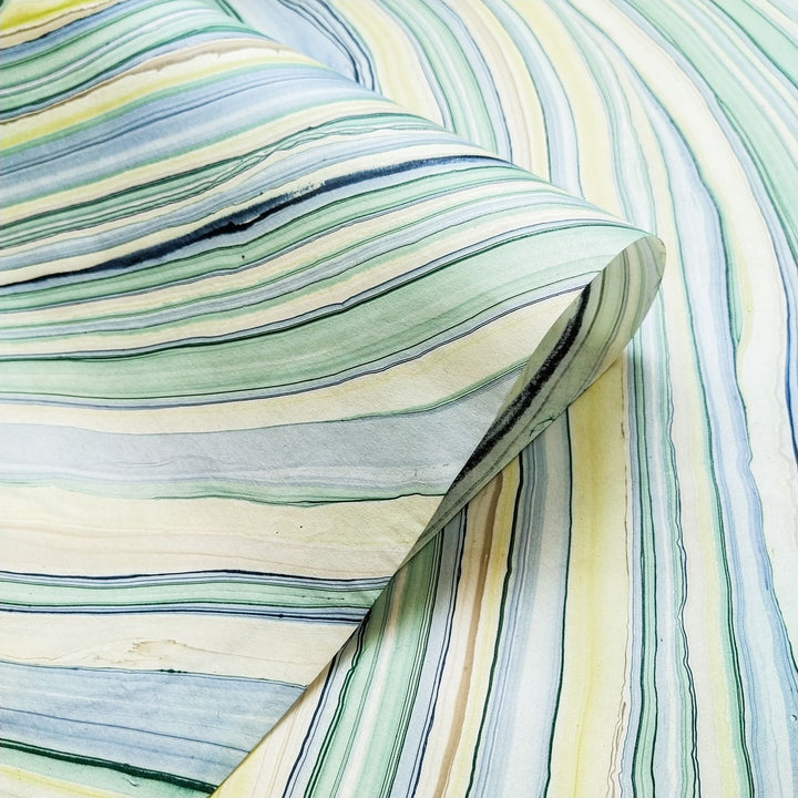 Detailed image of Kozo Studio's handmade paper, Marble Design 3, made from premium mulberry paper. The marbled oil patterns swirl with color and texture, perfect for creative projects.