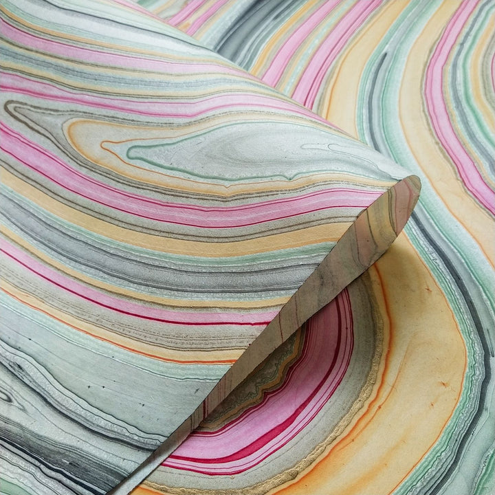 Kozo Studio Marble Paper Design 6, a unique handmade paper with a marbled pastel design on layered mulberry paper, perfect for decorative uses.