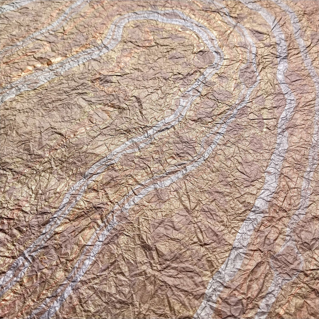 Detail of Milano Kozo Paper Design 11, a handmade mulberry paper by Kozo Studio with intricate marbled effects and a textured surface ideal for creative use.