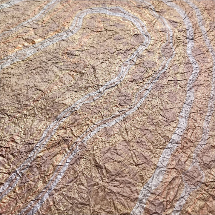 Detail of Milano Kozo Paper Design 11, a handmade mulberry paper by Kozo Studio with intricate marbled effects and a textured surface ideal for creative use.