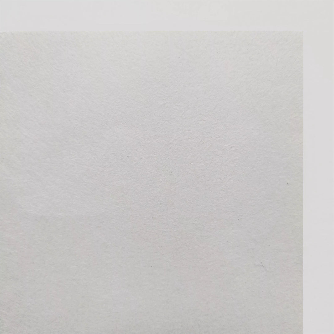 A close-up of Kozo Studios A4 White Kozo Paper (70 gsm) reveals its subtly textured surface, even lighting accentuates the fine grain and slight irregularities. Comes in a pack of 10 sheets.