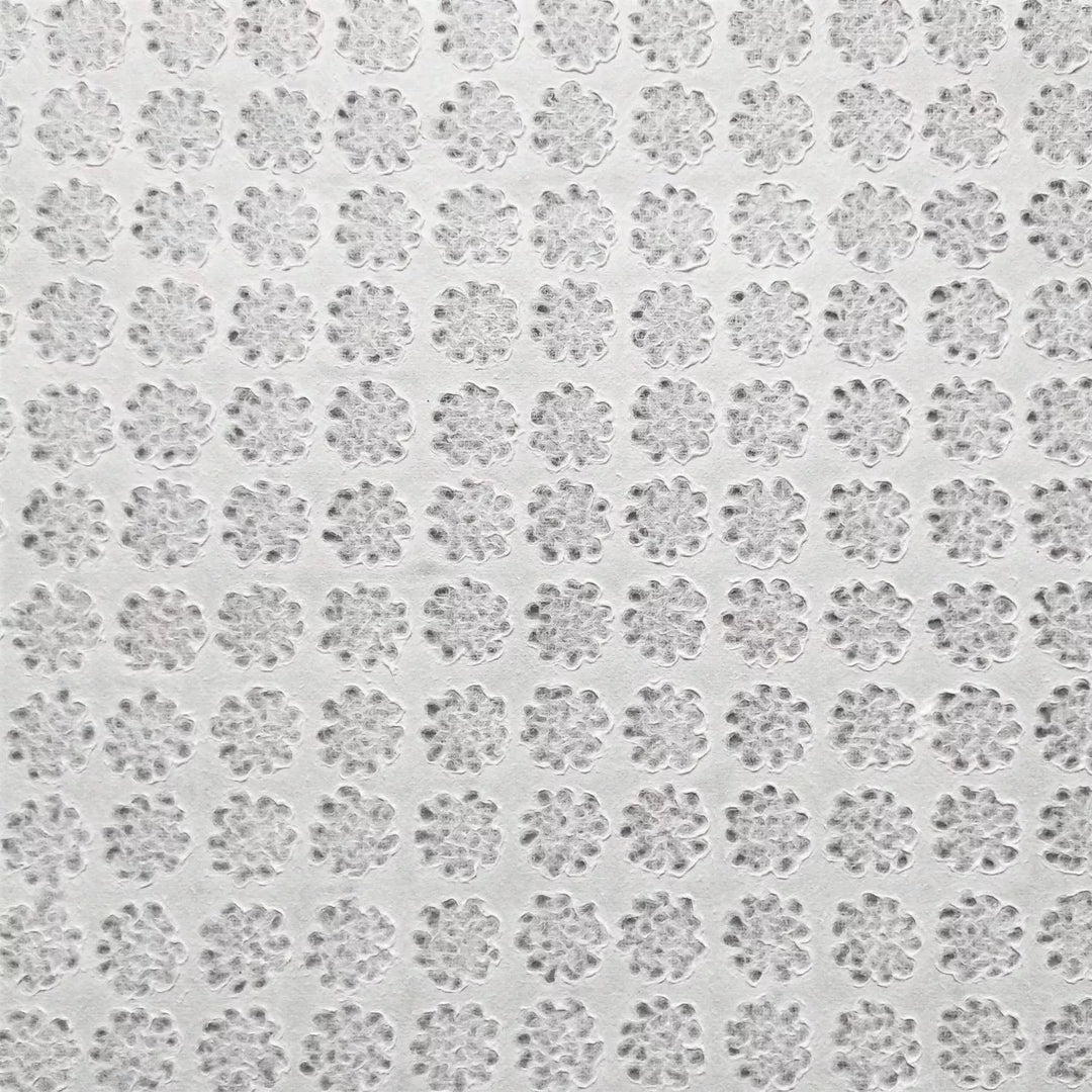 Handmade paper from Kozo Studio with water-dropped lace patterns, showcasing the artistry of Rakusui on soft, textured mulberry paper.