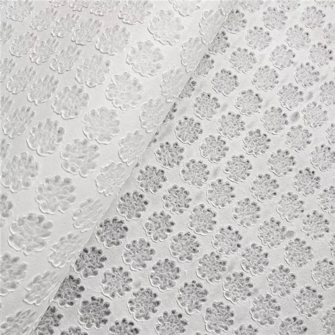 Elegant Handmade Paper by Kozo Studio featuring raised floral textures and lace detailing made from high-quality mulberry paper using traditional methods.