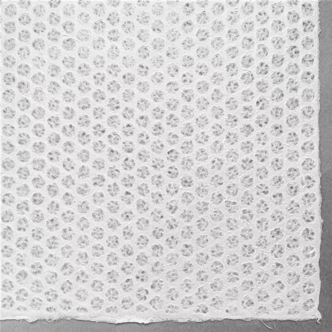 Artistic lace kozo paper created through Rakusui technique, highlighting the intricate detail and versatility of Kozo Studio handmade paper.