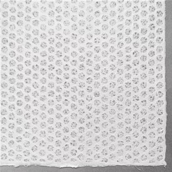 Artistic lace kozo paper created through Rakusui technique, highlighting the intricate detail and versatility of Kozo Studio handmade paper.