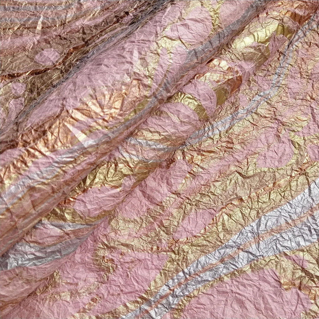 Milano Kozo Paper Design 15 in pink, a handmade paper by Kozo Studio featuring swirling oil colors on mulberry paper with a soft, crinkled texture perfect for crafts and decor.