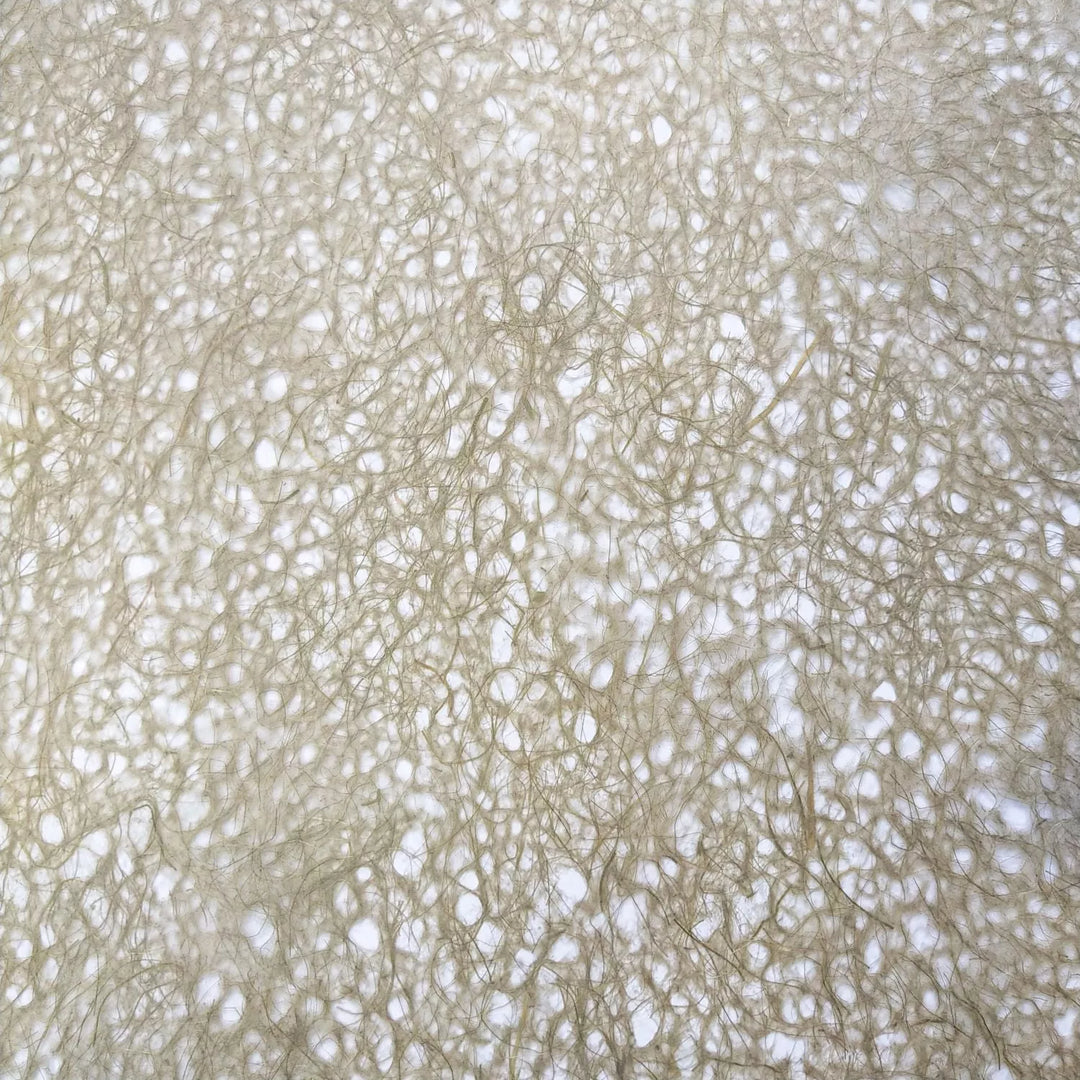 Detailed view of Kozo Studio's Asarakusui Lace Paper featuring thin, textured handmade paper made from mulberry fibers in a delicate beige-brown hue.