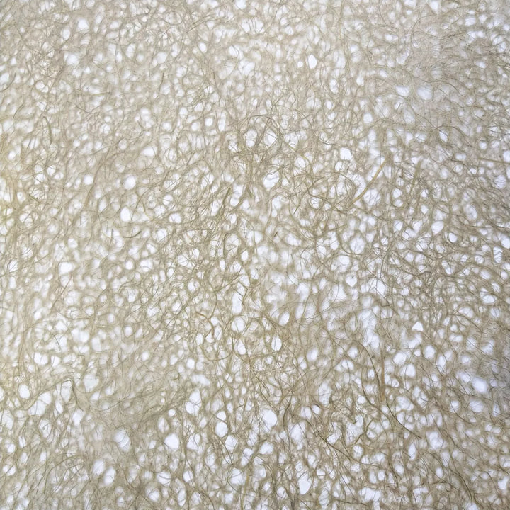 Detailed view of Kozo Studio's Asarakusui Lace Paper featuring thin, textured handmade paper made from mulberry fibers in a delicate beige-brown hue.