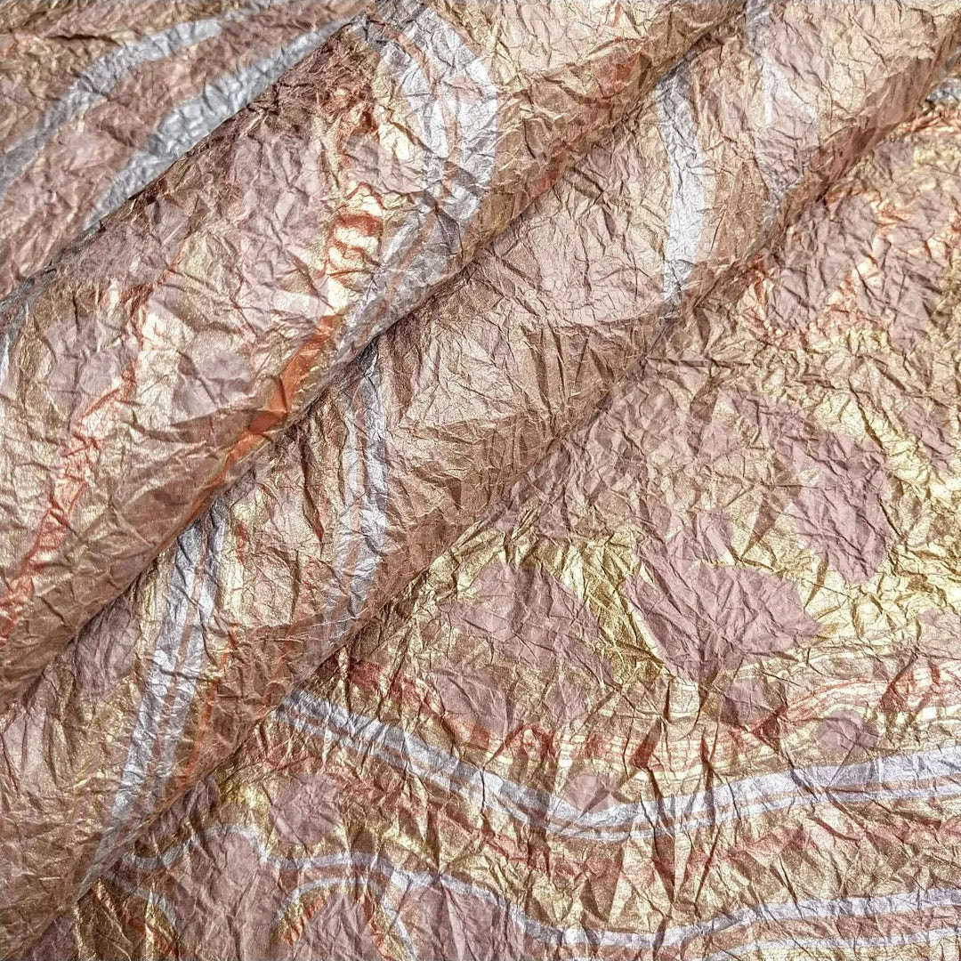 Close-up of Milano Kozo Paper Design 11 in taupe, a handmade paper from Kozo Studio featuring marbled patterns created by floating mulberry paper on oil-based colors.