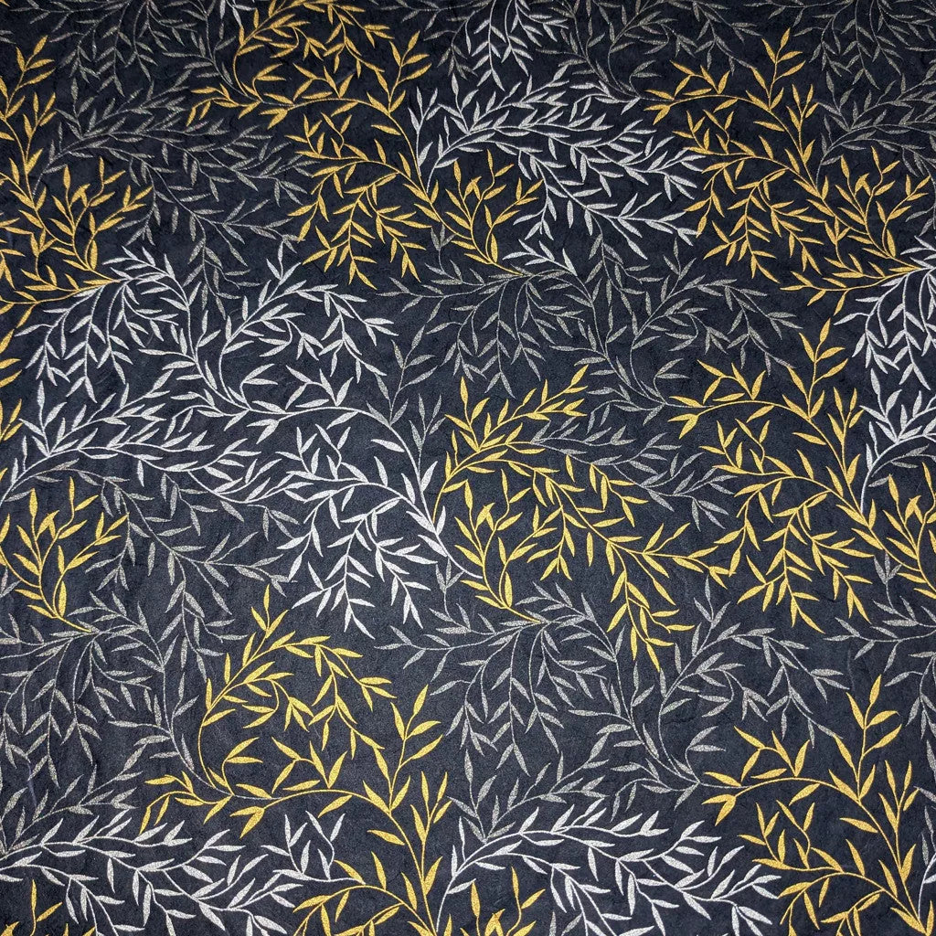 Kozo Studio's Willow design printed on handmade mulberry paper with silver, gold, and white branches creating a flowing, nature-inspired look on a navy base.
