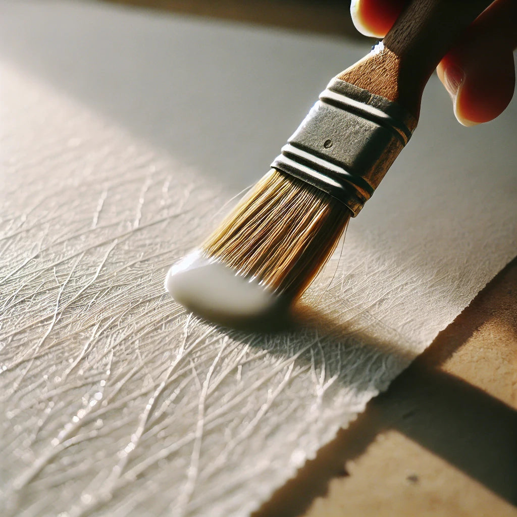 Applying PVA glue to mulberry paper