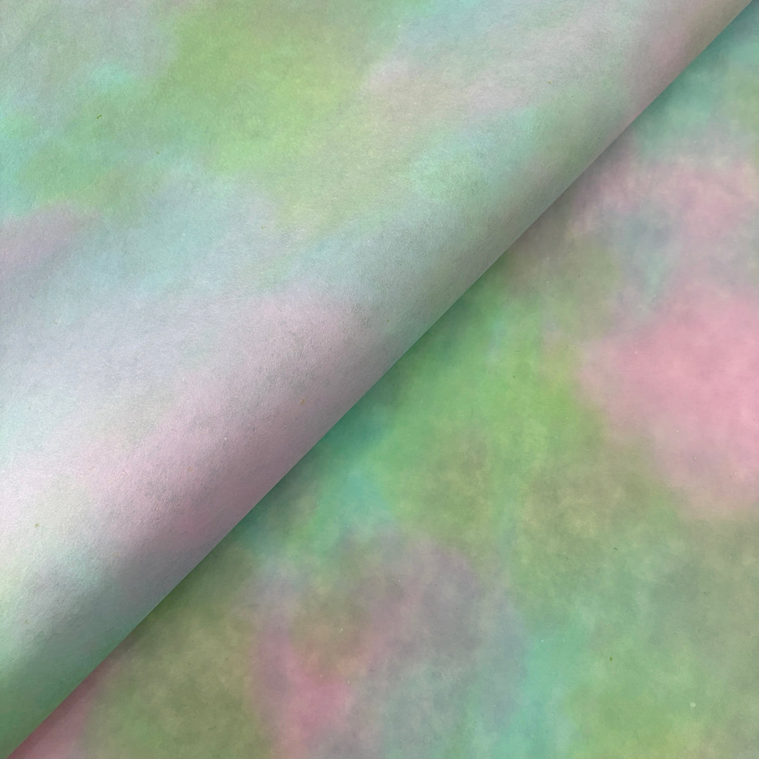 Premium Pastel Meadow mulberry paper featuring a soft rosy pink and seafoam green gradient.