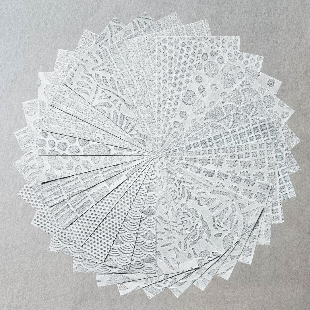 A4 Handmade Lace Kozo Paper Pack (30 sheets, 15 designs)